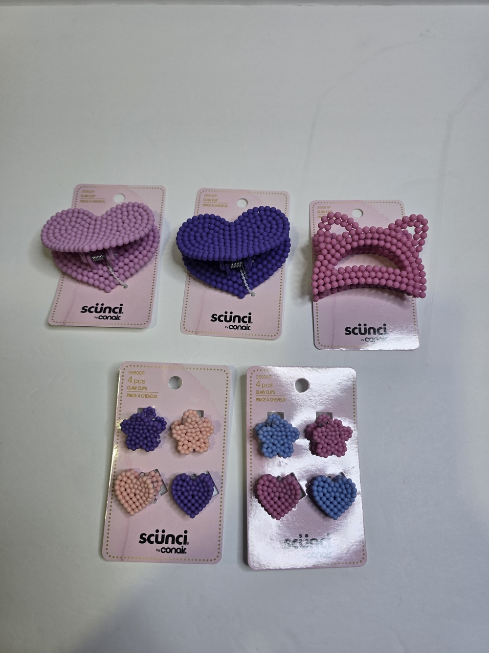 scunci Kids Beaded Heart & Cat-Ear Hair Clips Set in Pink, Purple, Blue